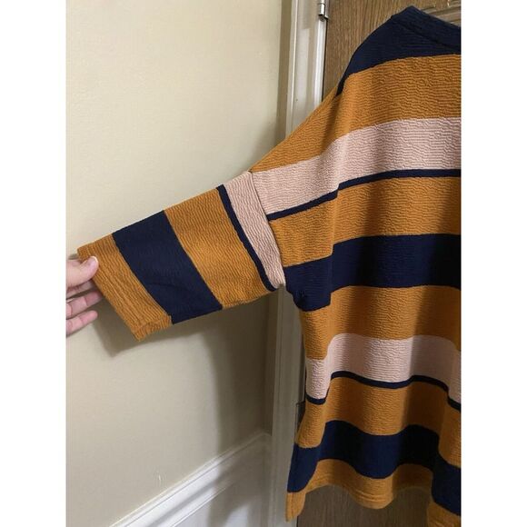 BDG Urban Outfitters Oversized Yellow/Navy Striped 100% Cotton Crop Blouse Sz S - Picture 8 of 10
